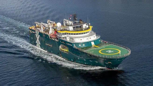 Offshore en Necochea. Durante la operación, se utilizó el buque sísmico Pxgeo2.