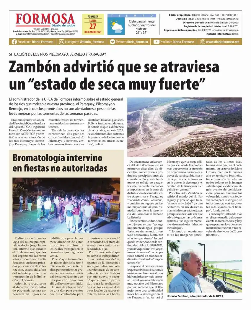 Tapa y Contratapa 27 de diciembre de 2021