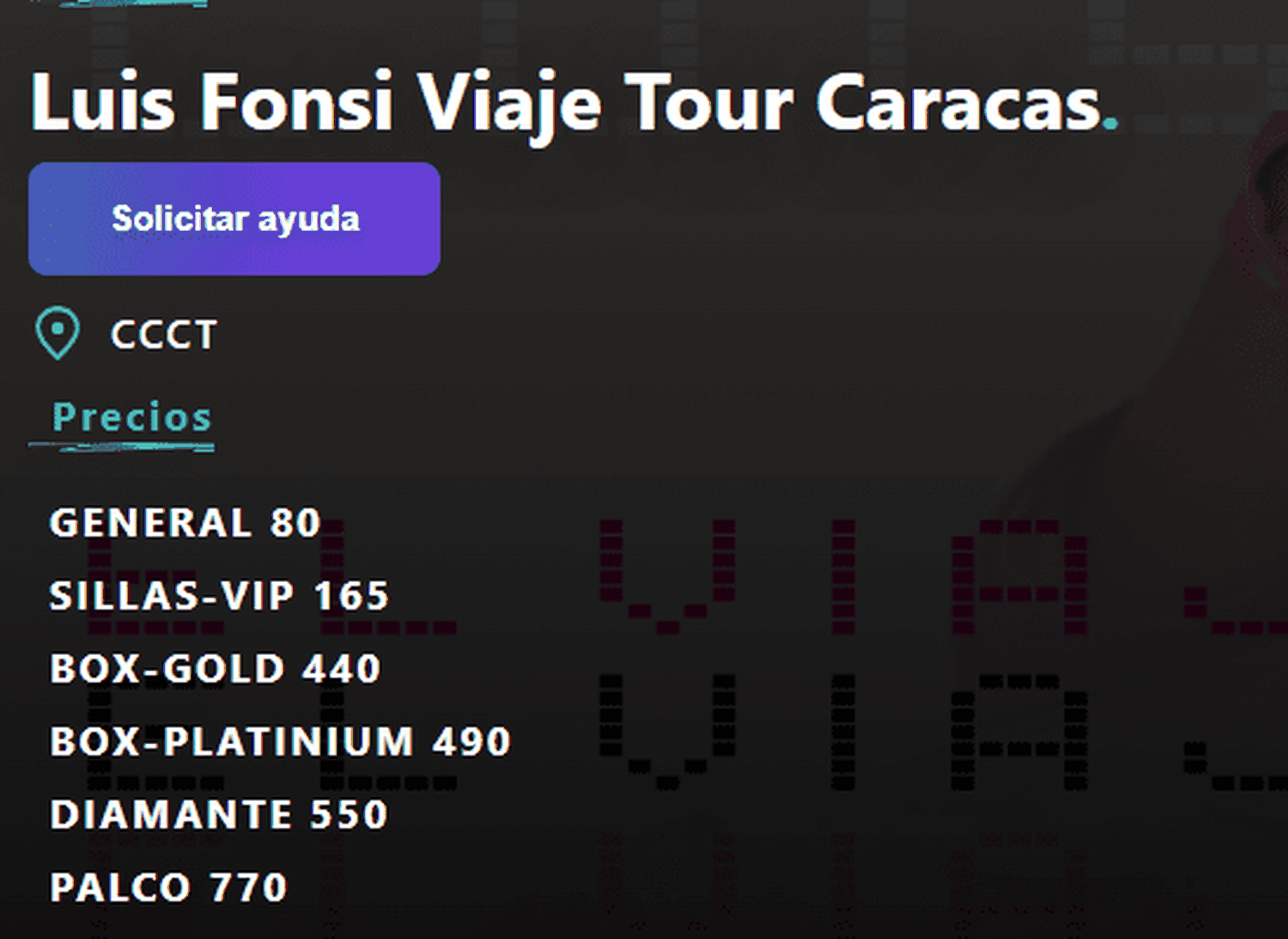 Los boletos para ver a Fonsi en Caracas y Valencia cuestan igual. Foto globalboletos.com