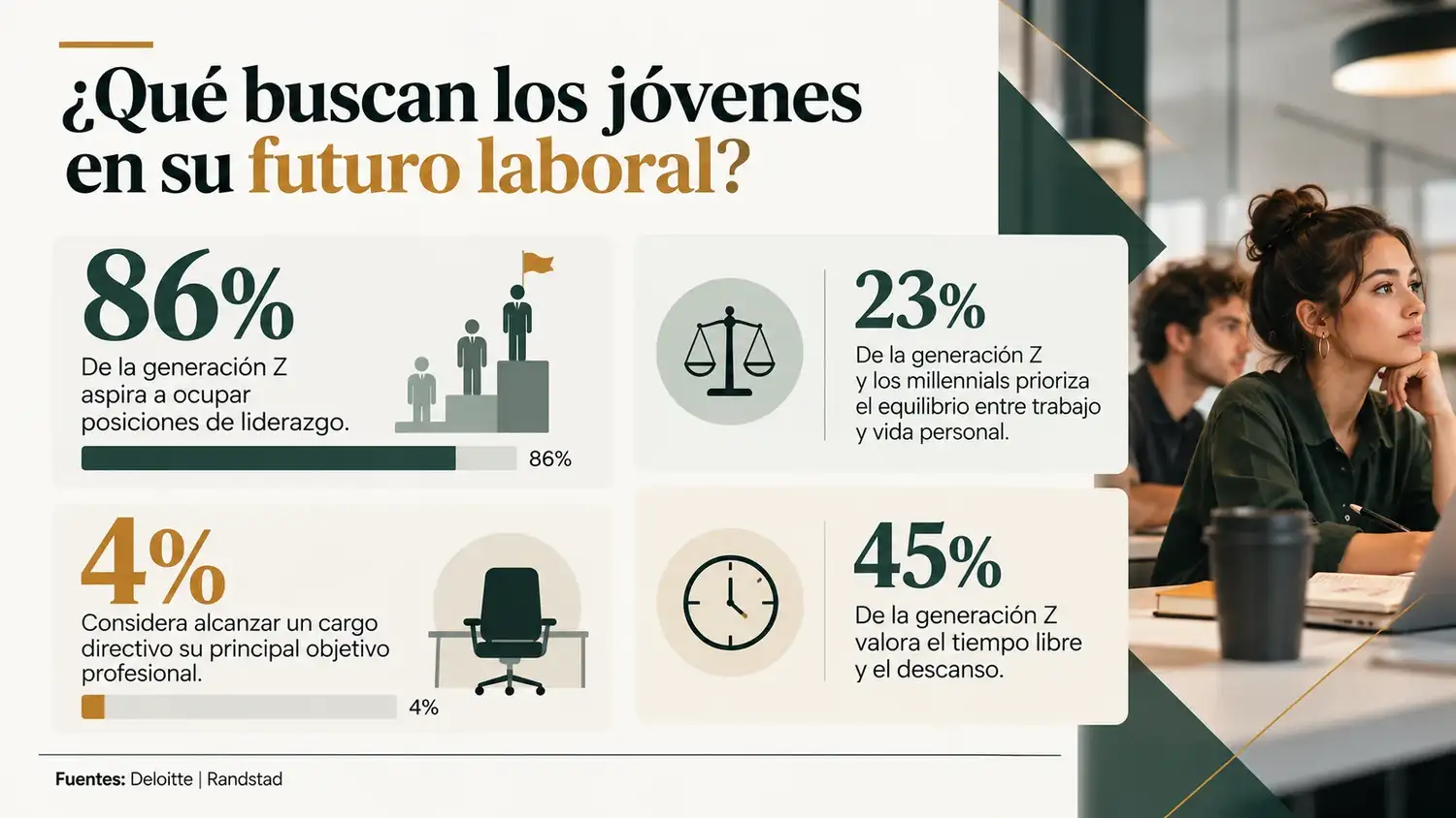 Solo el 4% de la generación Z prioriza cargos directivos