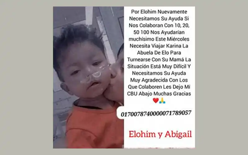 Solidaridad: la mamá de Elohim necesita que su madre viaje a La Plata para turnarse con el cuidado