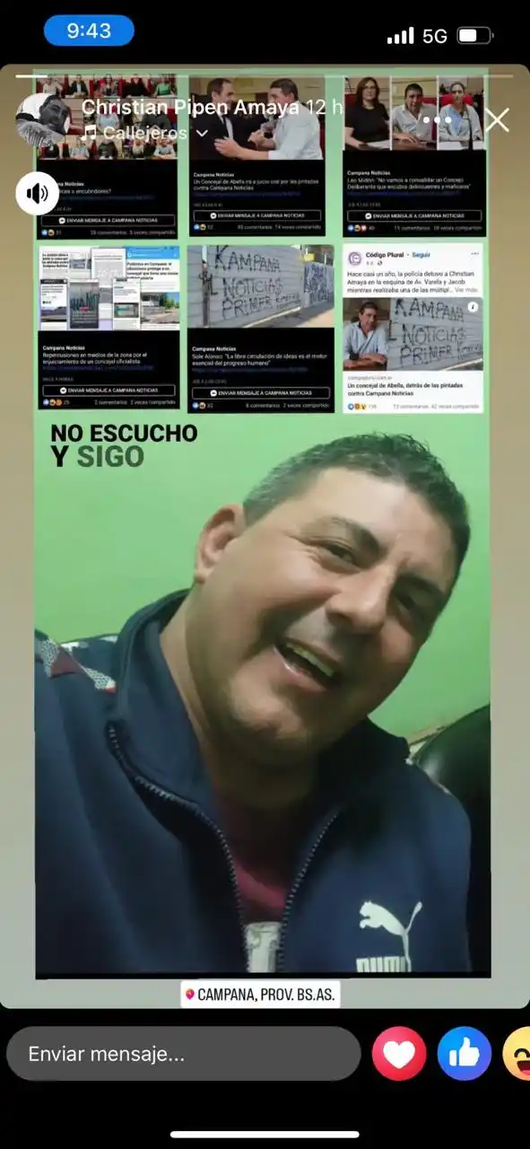 Amaya dice que no escucha y sigue. Está filmado por las cámaras realizando amenazas contra un diario local.