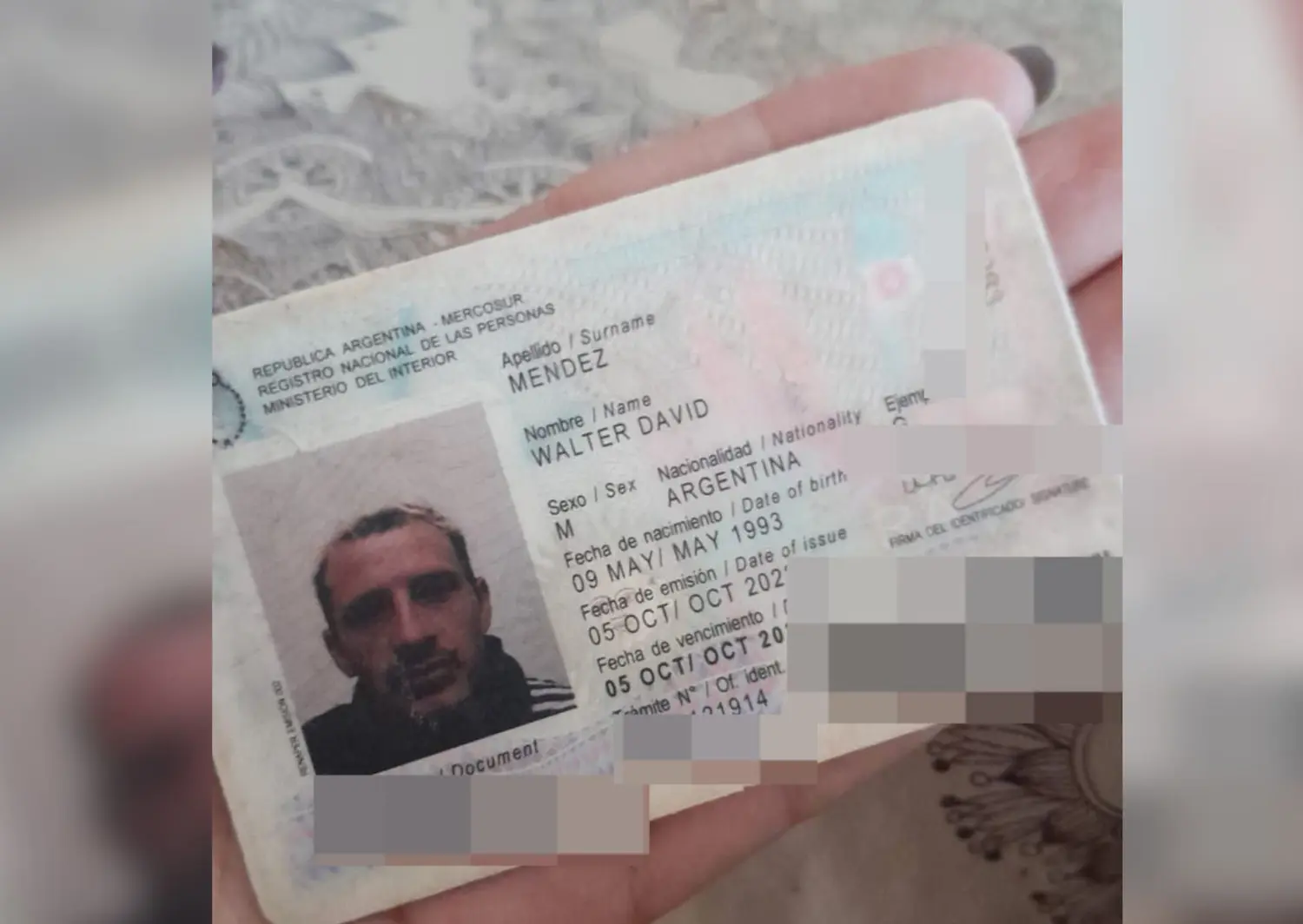 Hallaron DNI de Walter David Méndez