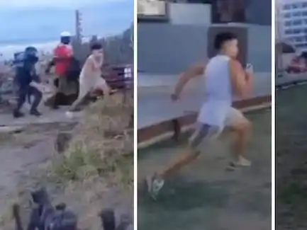 El agente no solo no esposó al joven, acusado de robar un celular, sino que lo sostenía con una mano sin firmeza