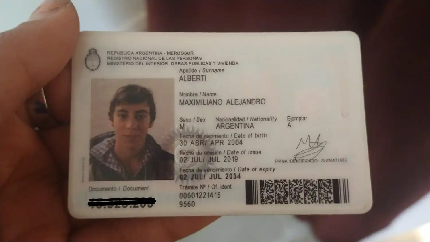 Encontraron el DNI de Maximiliano Alejandro Alberti
