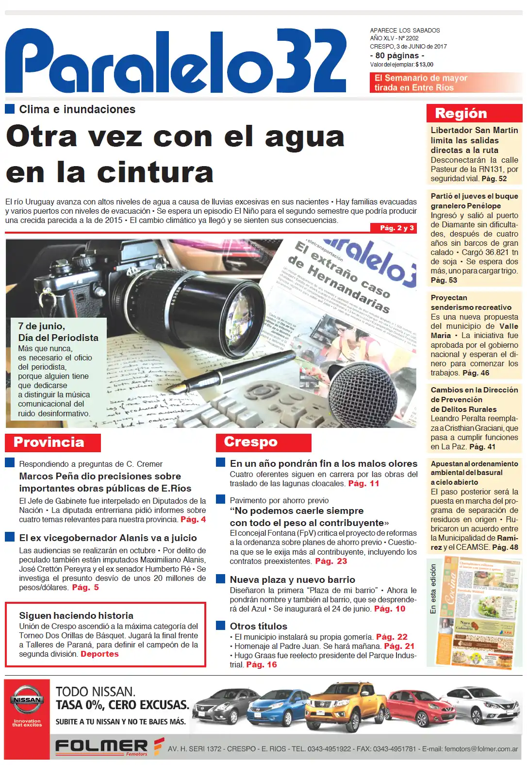 Esta es la tapa de la edición Crespo de Paralelo 32 de este sábado