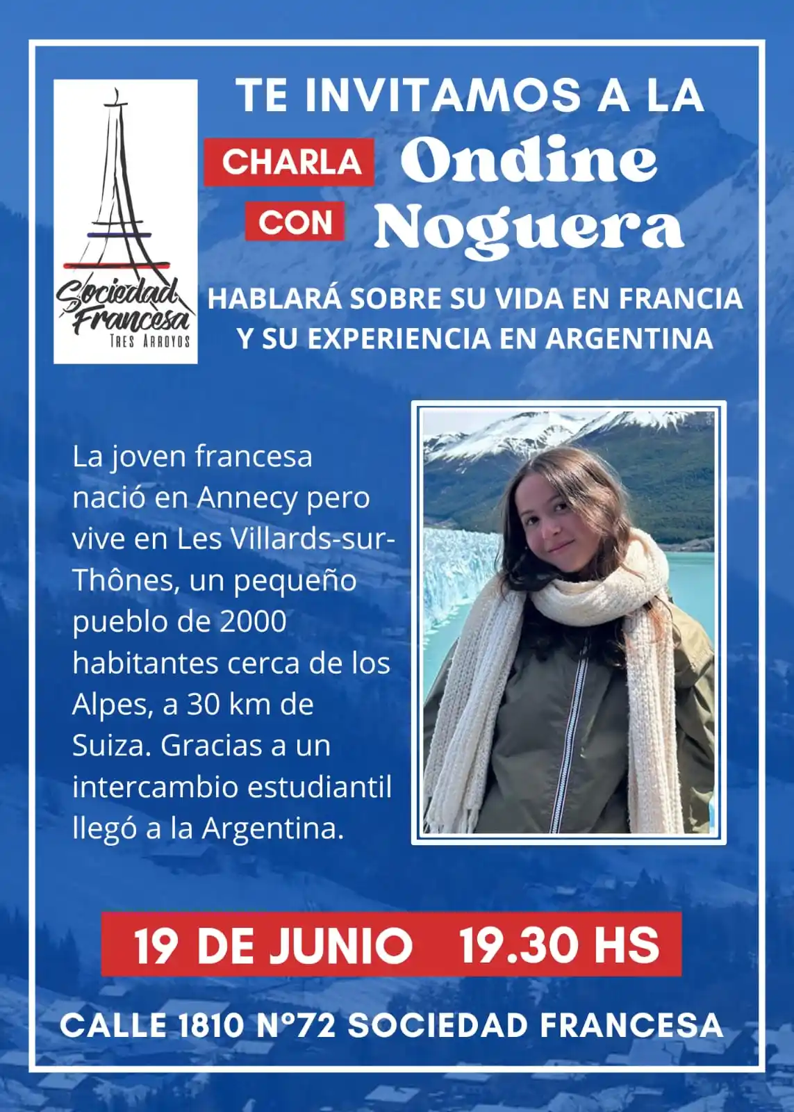 La joven francesa Ondine Noguera, residente de intercambio en Claromecó, dará una charla