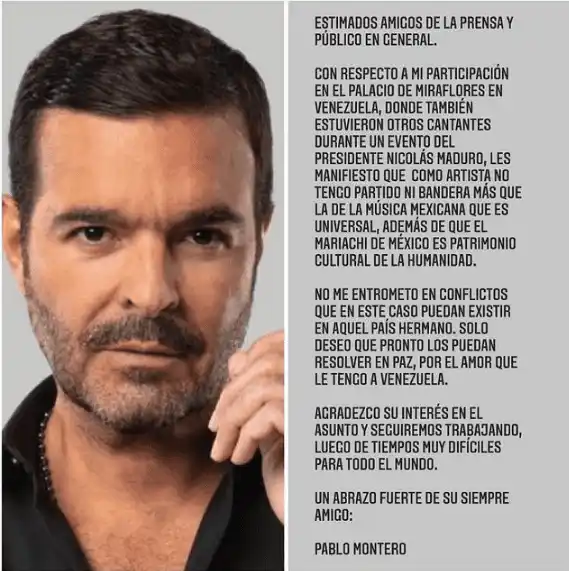 Pablo Montero envió un comunicado a Suelta la Sopa. Foto Instagram