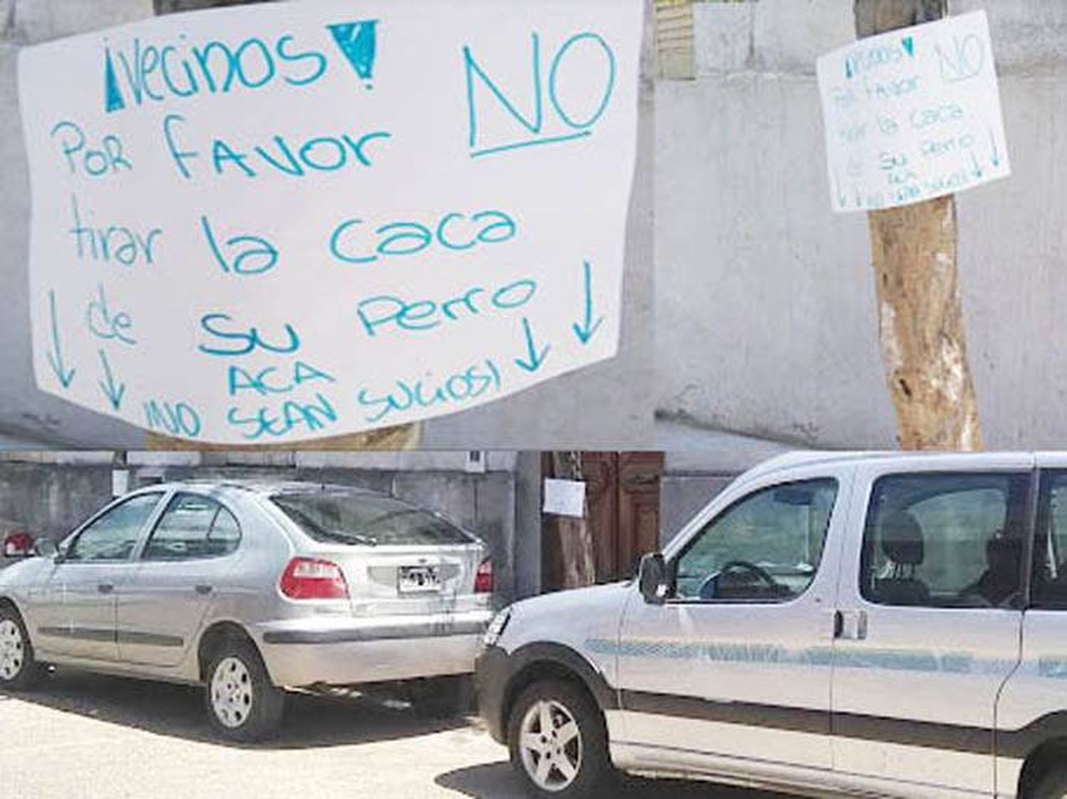 Vecinos instan mediante carteles a que los dueños de los perros retiren la caca