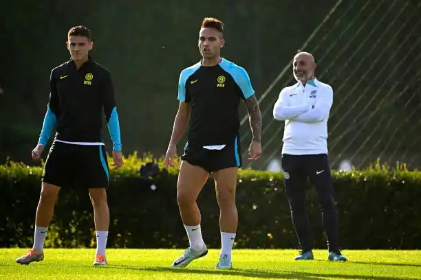 Lautaro Martínez ayer, en la última práctica de Inter.