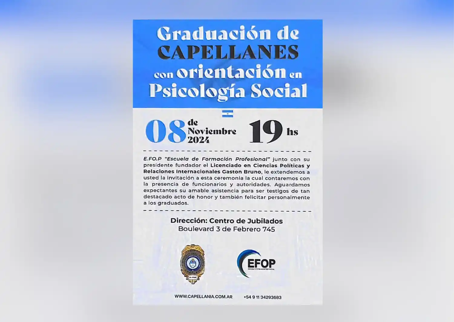 Graduación de capellanes en el Centro de Jubilados