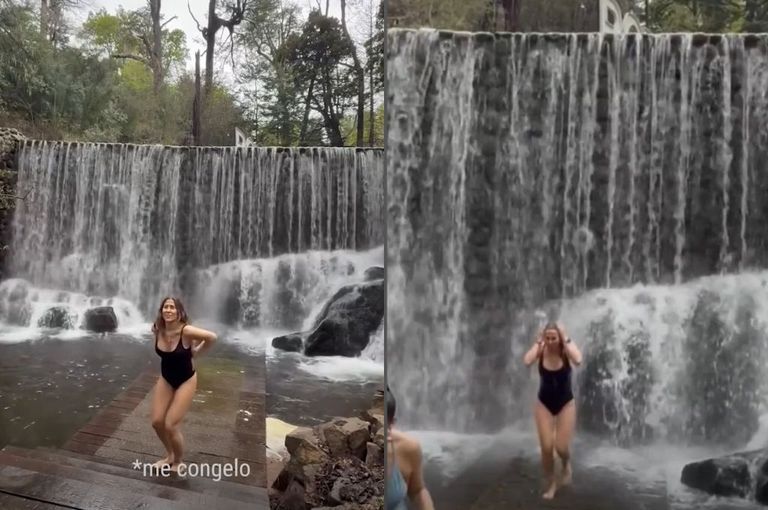 Jimena Barón y su divertida aventura en una “cascada sanadora” de San Martín de los Andes
