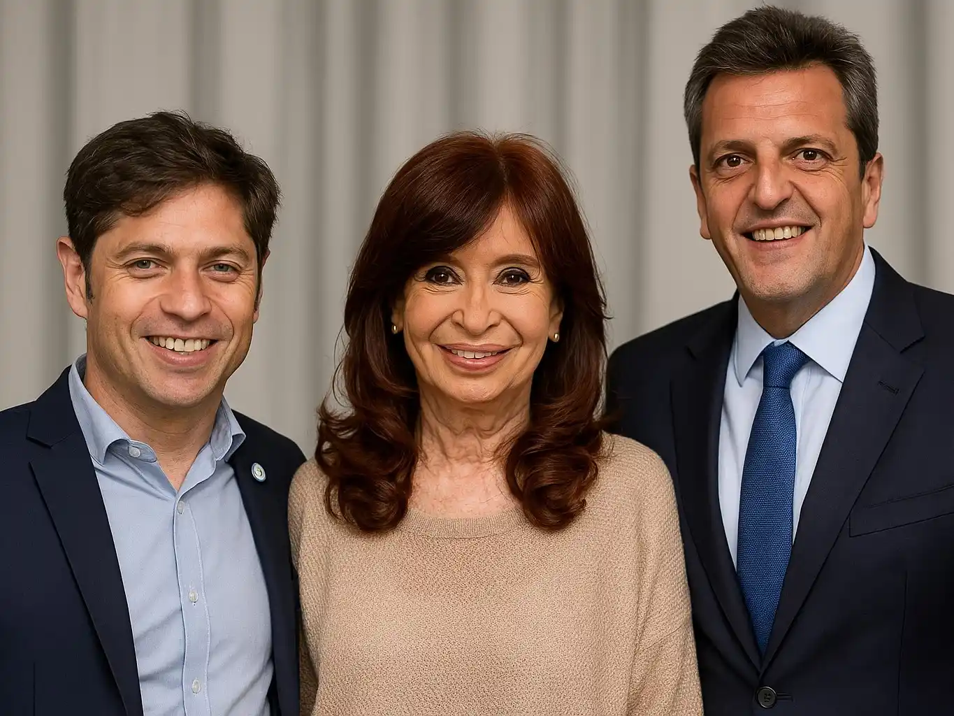 Axel Kicillof, Cristina Kirchner y Sergio Massa. FOTO: IA