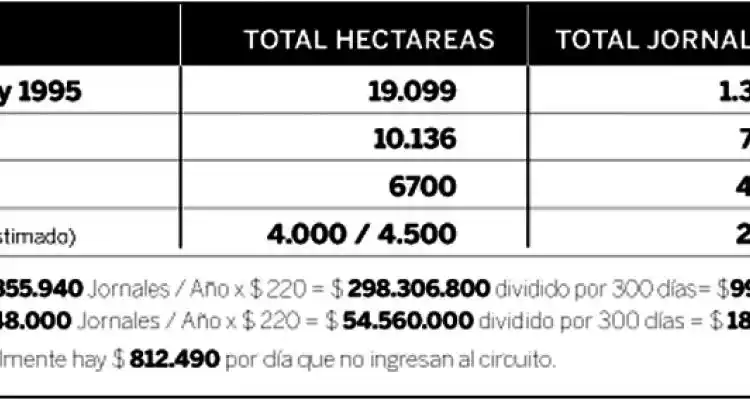 Tras los desmontes, faltan 800 mil pesos por día en jornales