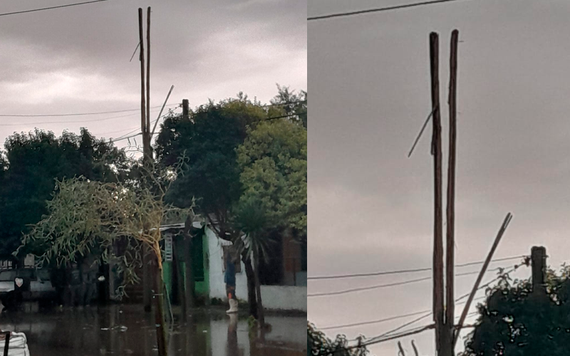 Cayó un rayo en el barrio San Francisco y partió al medio un poste