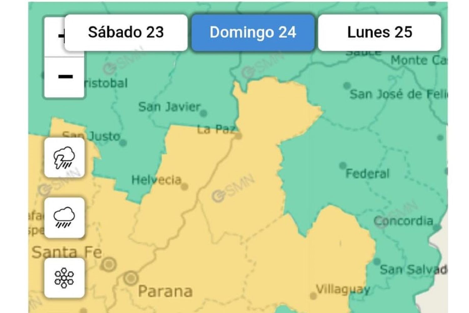 Alerta amarilla por tormentas para la zona oeste de Entre Ríos