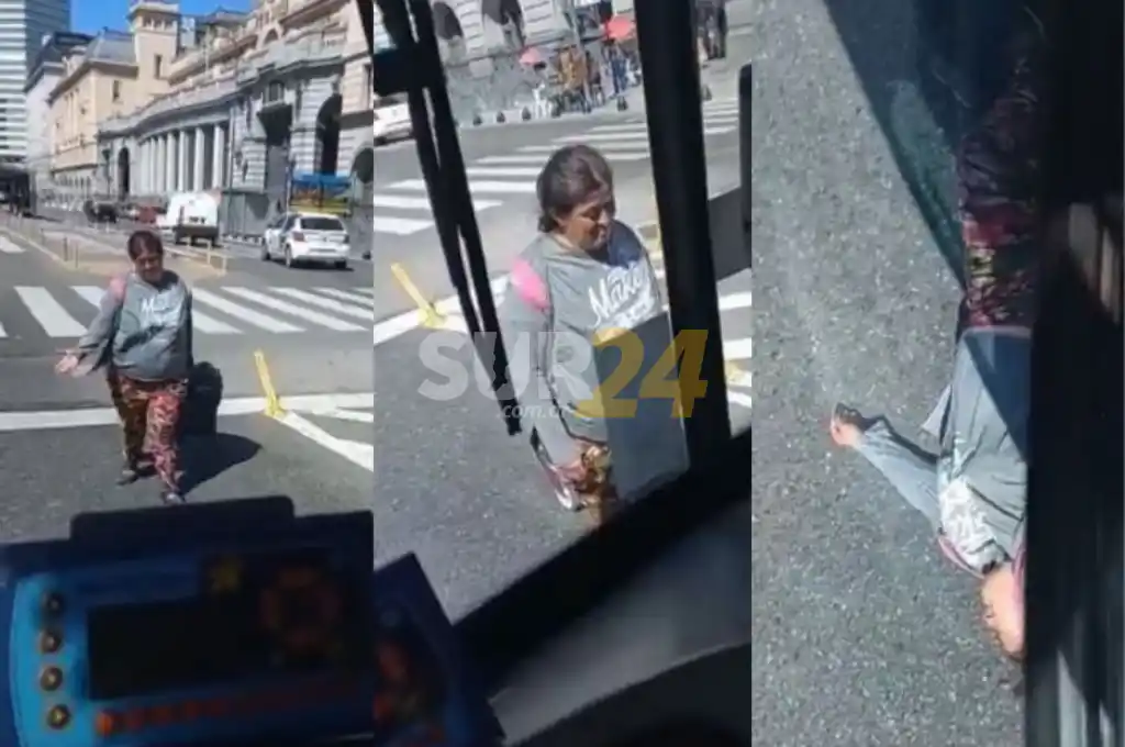 Un colectivero filmó cómo una mujer simulaba ser atropellada