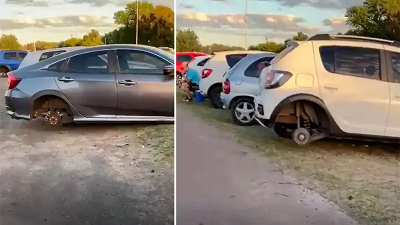 Robaron ruedas de más de 25 autos estacionados a la espera de la Selección