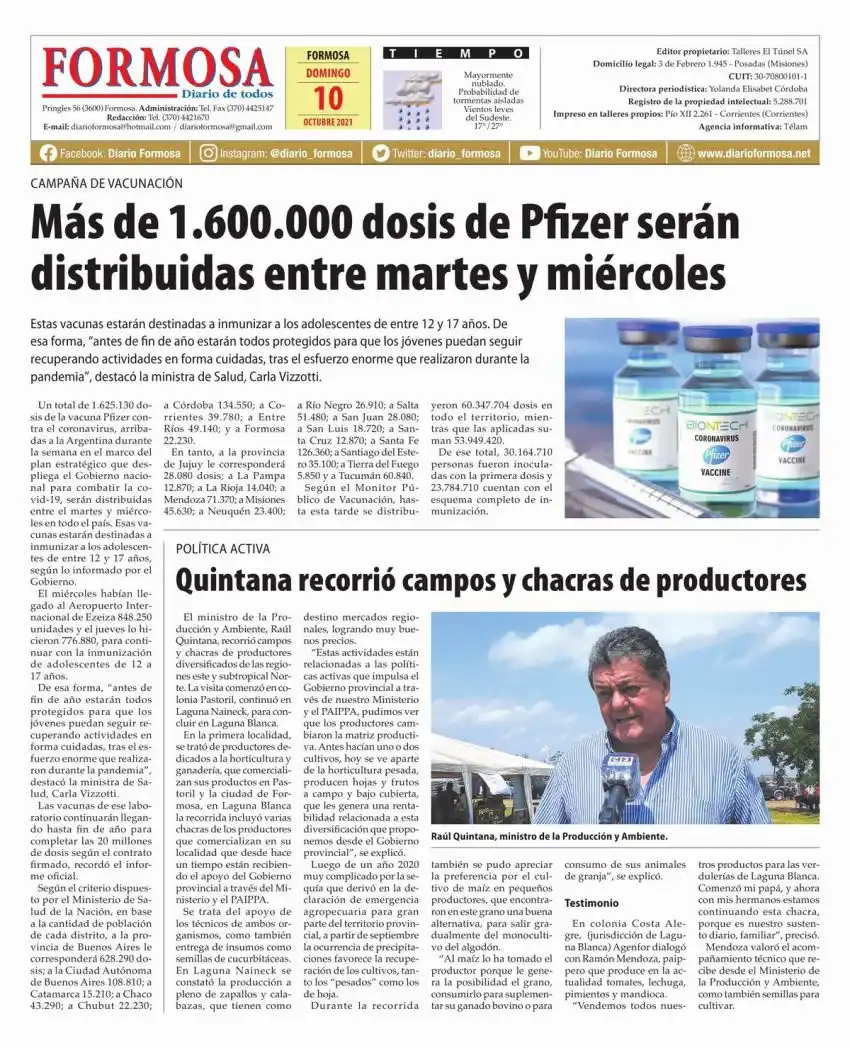 Tapa y Contratapa 10 de octubre de 2021