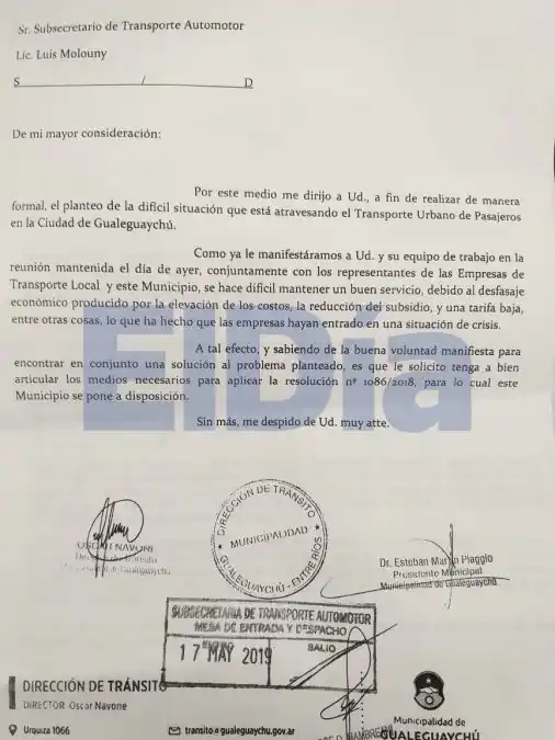 Pedido del Municipio para que se aplique la Resolución Nº 1086 