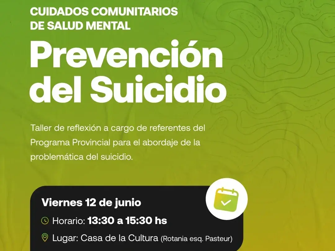 Taller gratuito sobre salud mental y prevención del suicidio en Sunchales