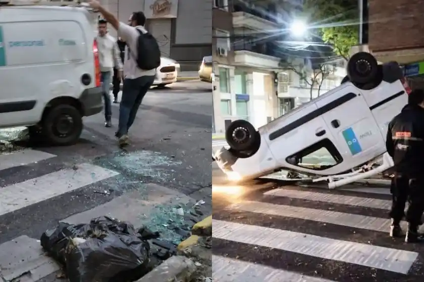 Un vehículo utilitario volcó tras chocar con un taxi en Zeballos y Moreno