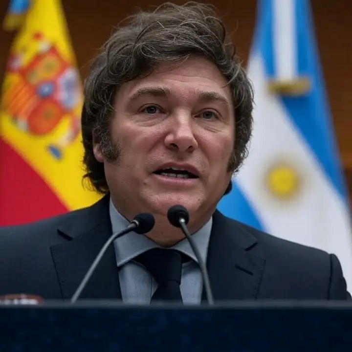 Premio. Milei recibirá el galardón del Club de los Viernes, en Madrid. Imagen generada por IA.