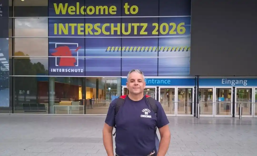Leandro Lannes presente en INTERSCHUTZ, la feria internacional sobre bomberos realizada en Hannover, Alemania.