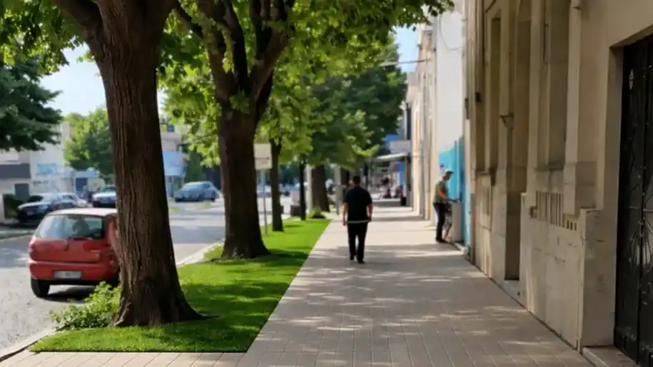 Una de las opciones de vereda jardín incluye césped sobre la línea del cordón para un mejor desarrollo de los tilos.