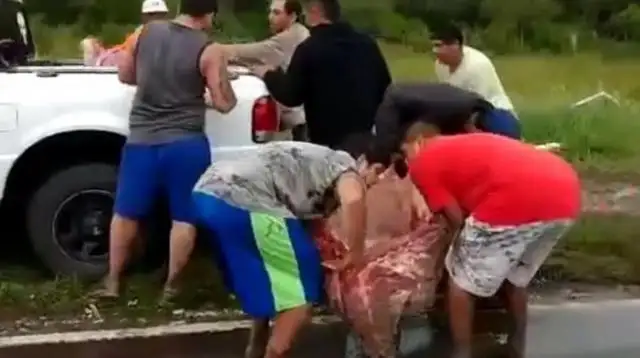 Volcó un camión con carne, los vecinos se la robaron y terminaron intoxicados