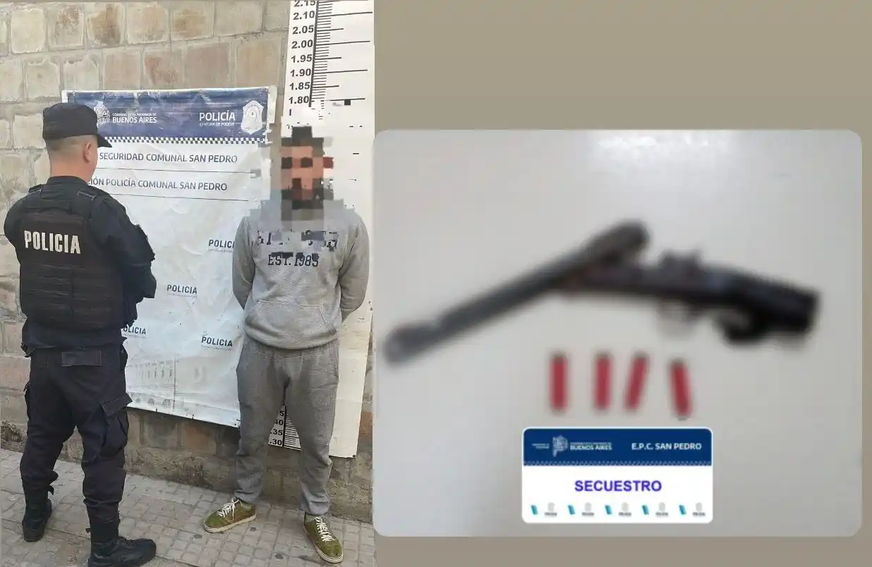 El detenido y el arma secuestrada.