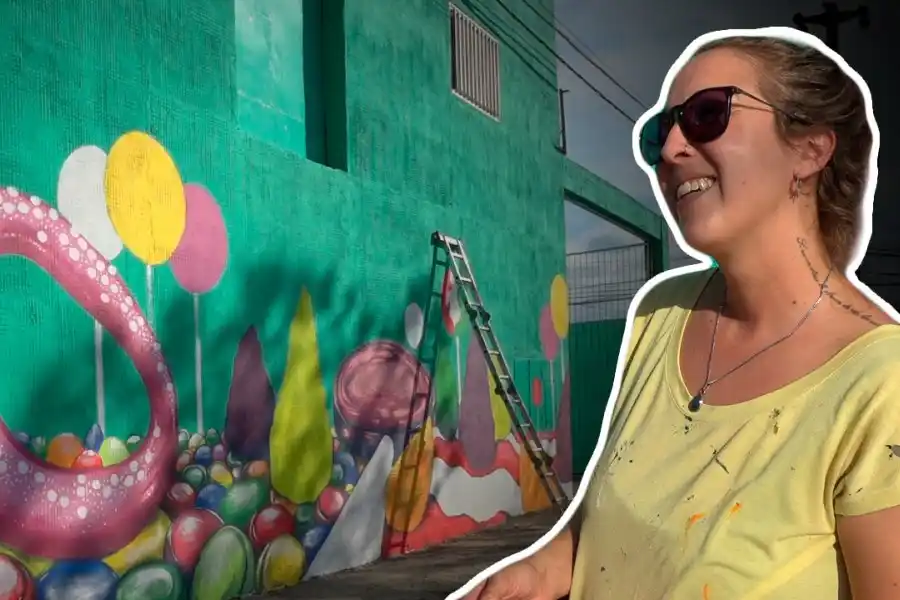 Artentapiales está realizando otro gran mural para Rafaela: "Más divertido que esto, imposible"