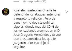 Muchos fueron los mensajes pidiendo respeto a Dayana Mendoza. Foto Instagram