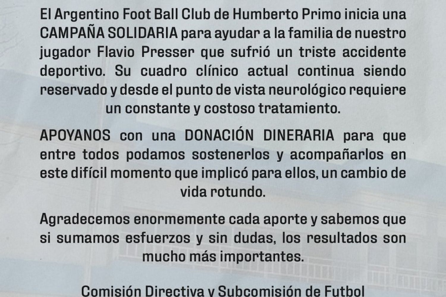 Comunicado de Argentino de Hto.