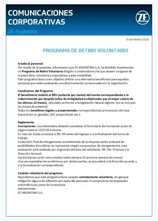 zf sachs argentina retiro voluntario