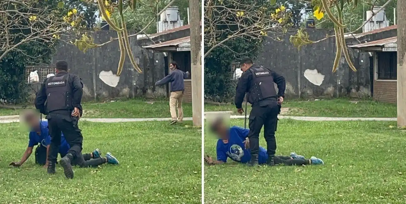 El momento en que los oficiales atrapan a uno de los delincuentes.