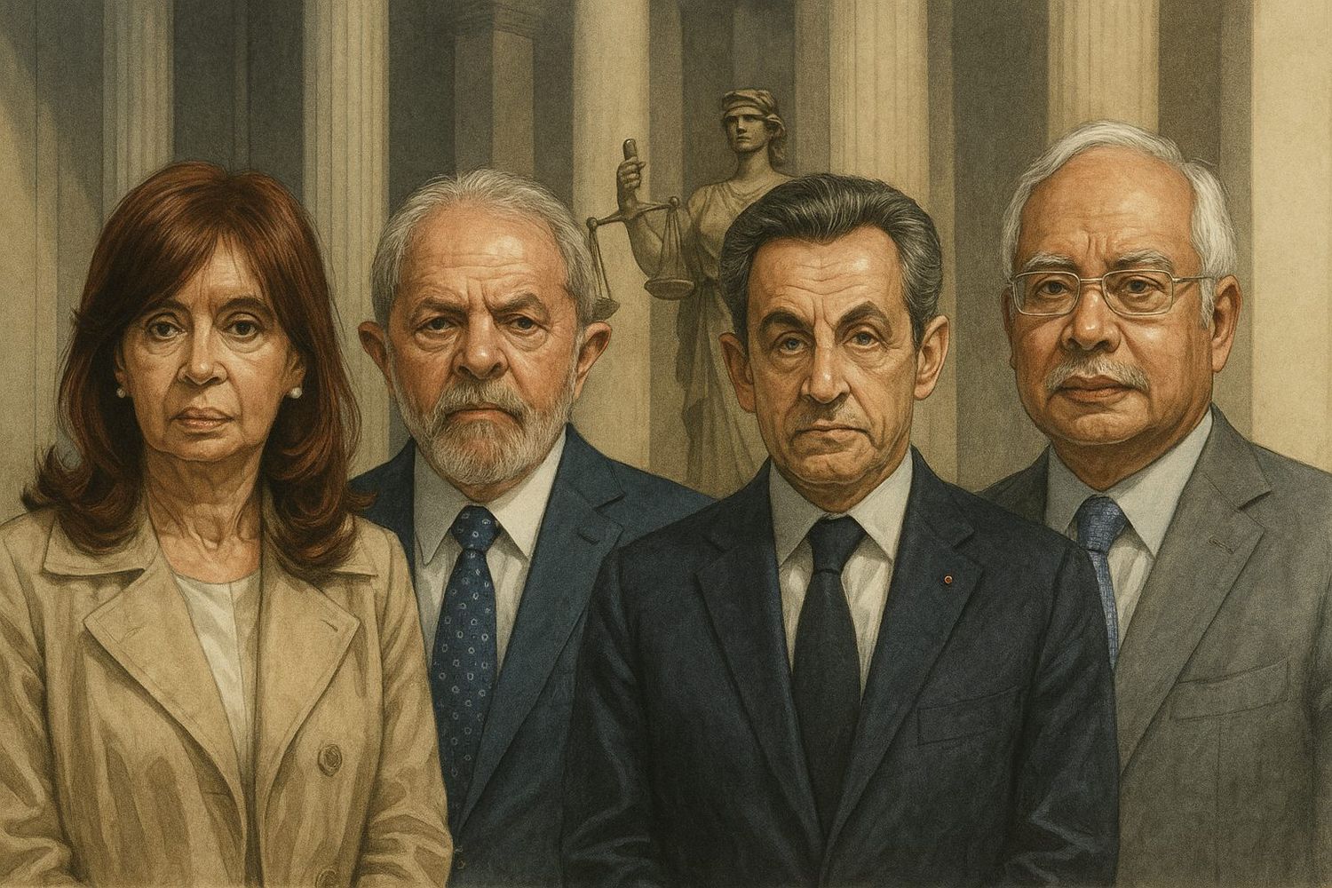 Kirchner, Lula, Sarkozy y Razak, líderes condenados por corrupción en Argentina, Brasil, Francia y Malasia.