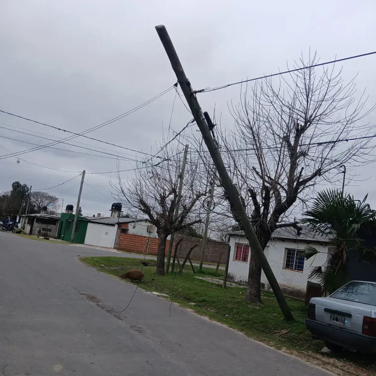 Reclaman por un poste a punto de caerse en calle Hermano Indio