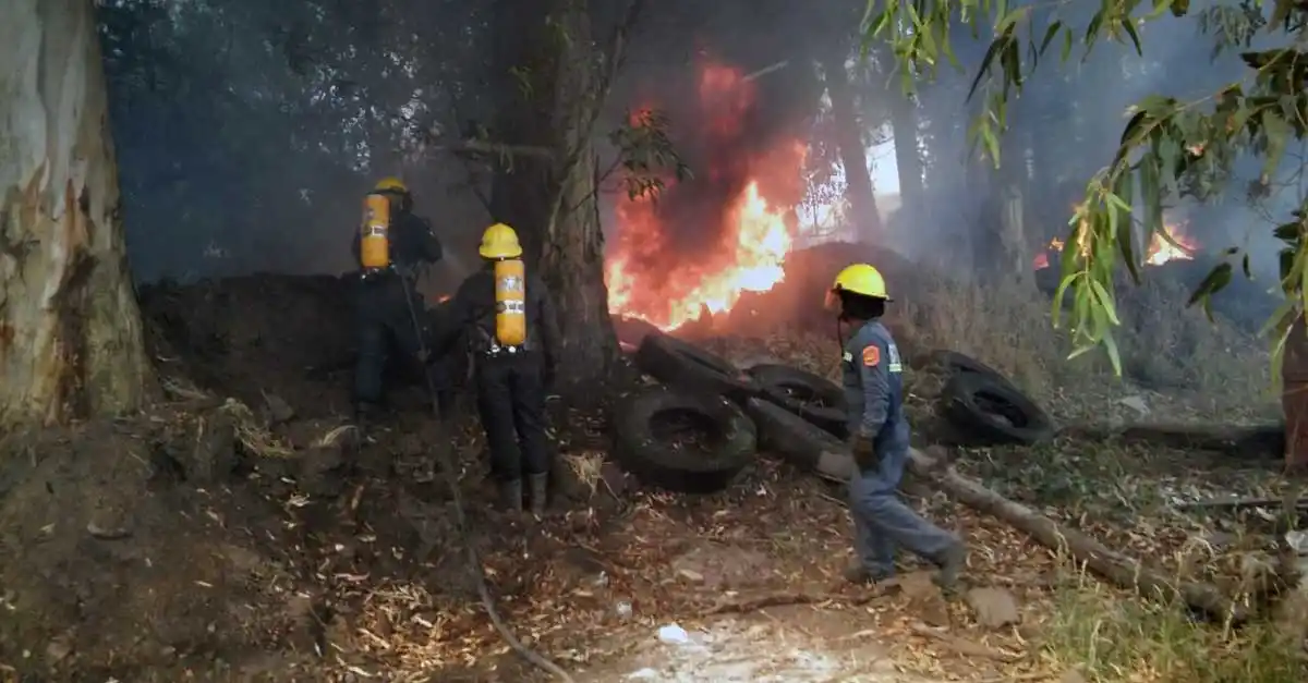 El fuego azotó una fábrica de ladrillos sobre la Ruta 226