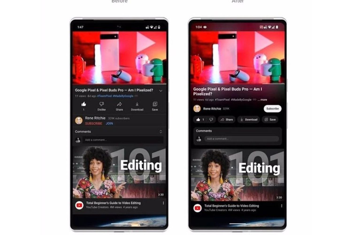 YouTube incorpora nuevas funciones: “modo ambiente” y “pellizcar para hacer zoom”