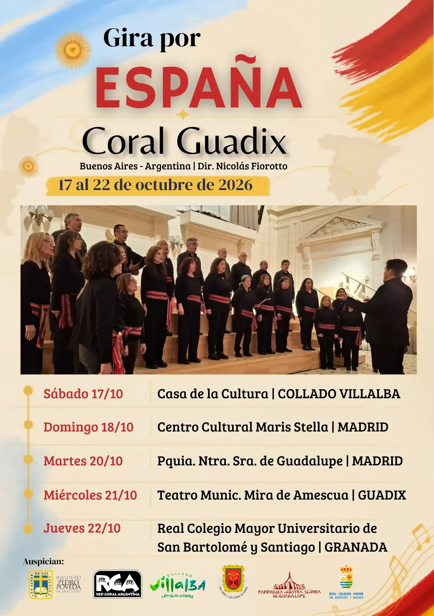 “Coral Guadix”, bajo la dirección de Nicolás Fiorotto,
llevará la música argentina a España
