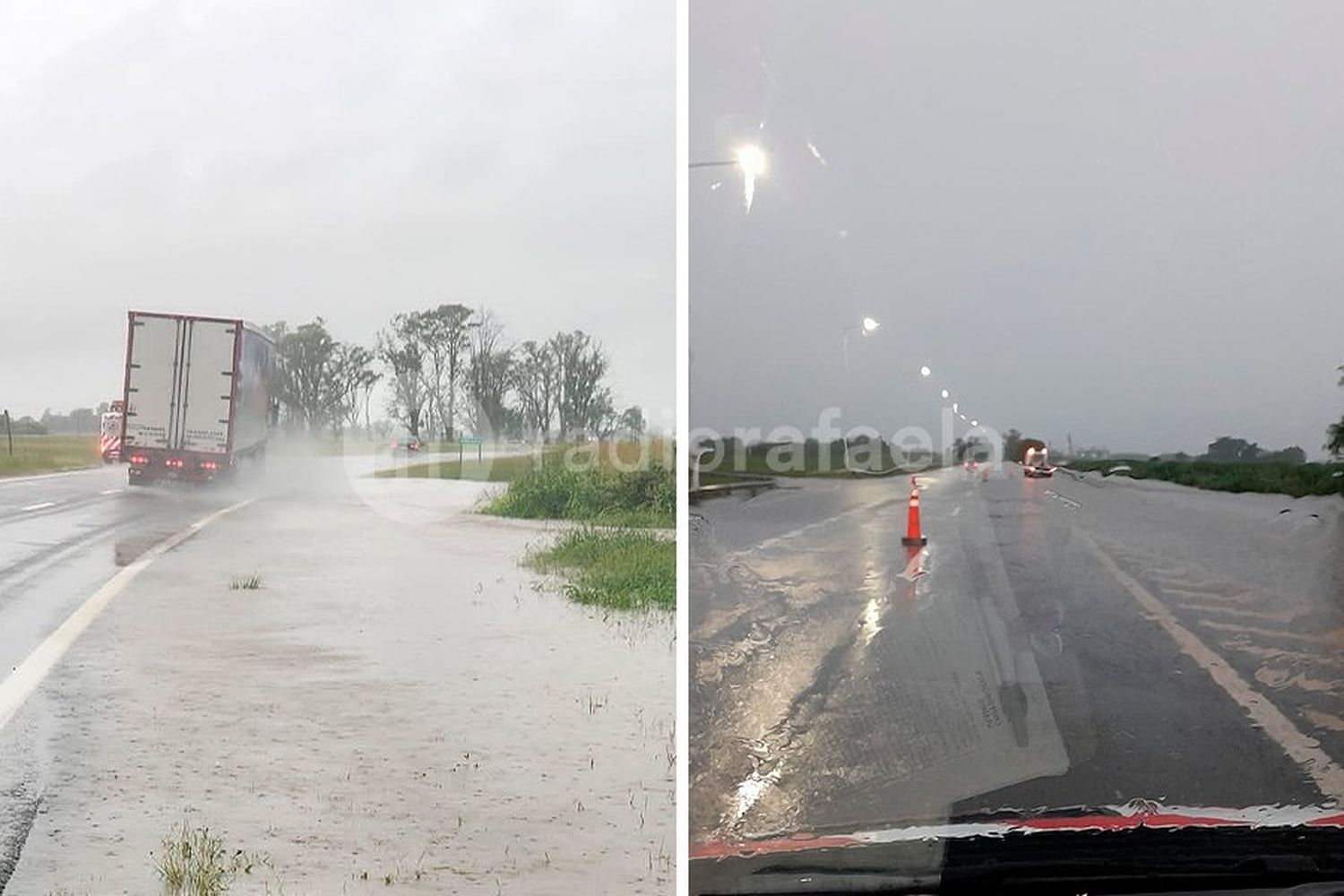 Complicación en las rutas: un sector de la Ruta Nacional 19 con tránsito asistido por agua sobre la calzada