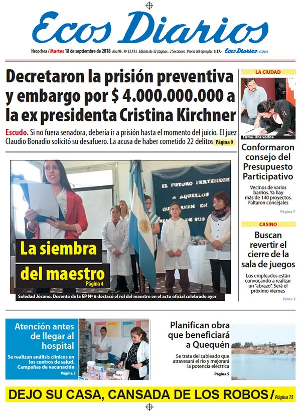 Tapa del 18 de septiembre de 2018