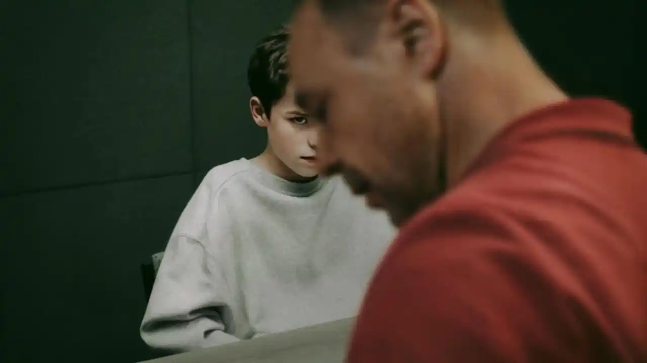 La película Adolescencia. La imagen de un hijo detrás de la figura de su padre.