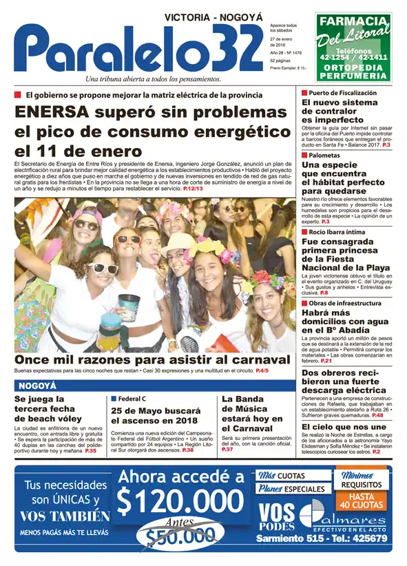 La tapa de Paralelo 32 de la edición Victoria/Nogoyá de este sábado