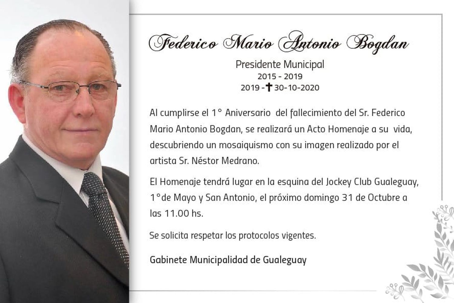 Realizarán un homenaje a Federico Bogdan