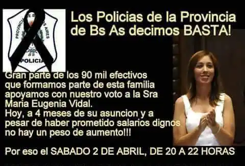 El sábado 2 de abril habrá paro de la Policía Bonaerense en la Provincia