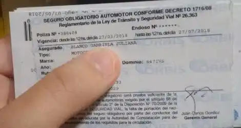 Encontraron seguro de moto