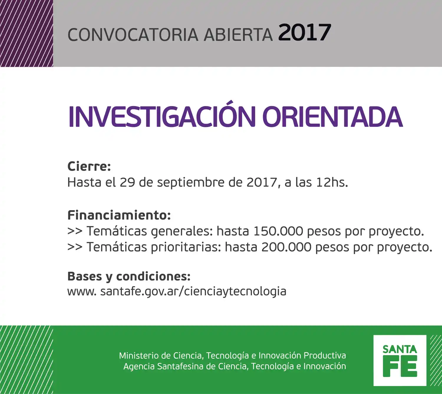 Abrió la convocatoria Investigación Orientada 2017