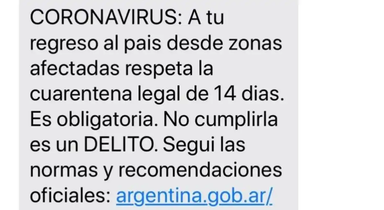 El Gobierno inició una campaña vía SMS para argentinos que hayan viajado al exterior